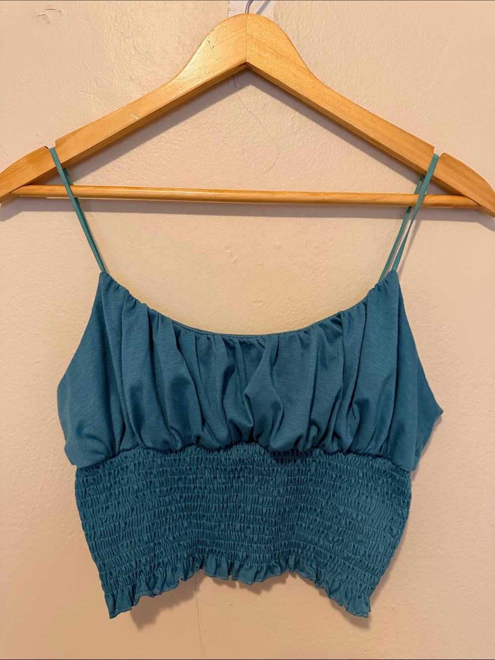 ROMWE Teal Smocked Cropped Cami with Spaghetti Straps